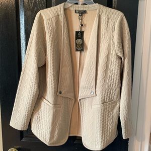 DG2 Diane Gilman Women's Medium Cable Knit French Terry Easy Jacket Sage Brown